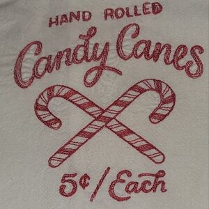Red Candy Cane Hand Embroidered Christmas Towel